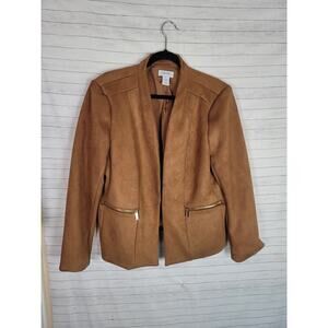 CARMEN MARC VALVO FAUX SUEDE CAMEL TAN BOMBER JACKET, SZ XL